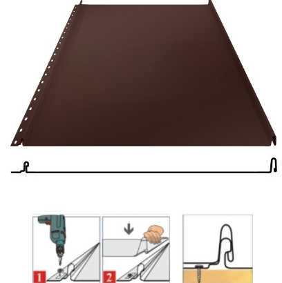 Фальцевая панель Grand Line Кликфальц 542/510мм Satin 0.5мм RAL 8017 (коричневый)