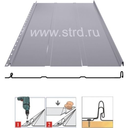 Фальцевая панель Grand Line Кликфальц Line 542/510мм Satin 0.5мм RAL 7004 (серый)