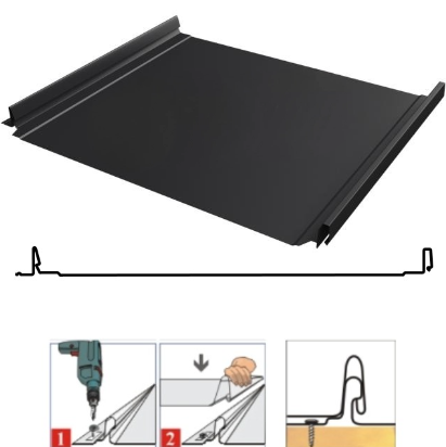 Фальцевая панель Grand Line Кликфальц Dоublе Pro 510/468мм Drap 0.45мм RAL 9005 (черный)