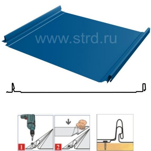 Фальцевая панель Grand Line Кликфальц Pro 517/470мм Полиэстер 0.45мм RAL 5005 (синий)