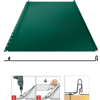 Фальцевая панель Grand Line Кликфальц 542/510мм Satin matt TX 0.5мм RAL 6005 (зеленый)