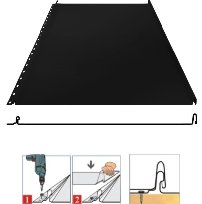 Фальцевая панель Grand Line Кликфальц 542/510мм Satin matt TX 0.5мм RAL 9005 (черный)