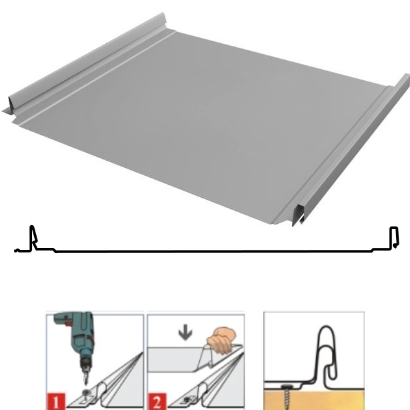 Фальцевая панель Grand Line Кликфальц Dоublе Pro 510/468мм Satin 0.5мм RAL 9006 (серый)