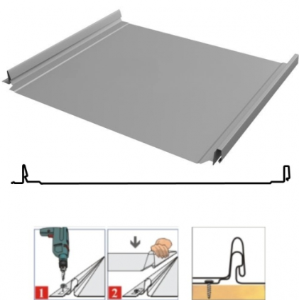 Фальцевая панель Grand Line Кликфальц Dоublе Pro 510/468мм Drap TX 0.45мм RAL 7004 (серый)