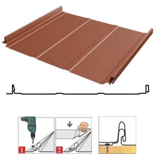 Фальцевая панель Grand Line Кликфальц Pro Line 517/470мм PurLite matt 0.5мм RAL 8004 (кирпичный)