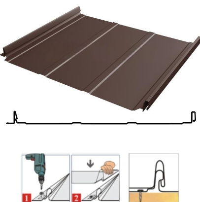 Фальцевая панель Grand Line Кликфальц Dоublе Pro Line 510/468мм Satin matt 0.5мм RAL 8017 (коричневый)