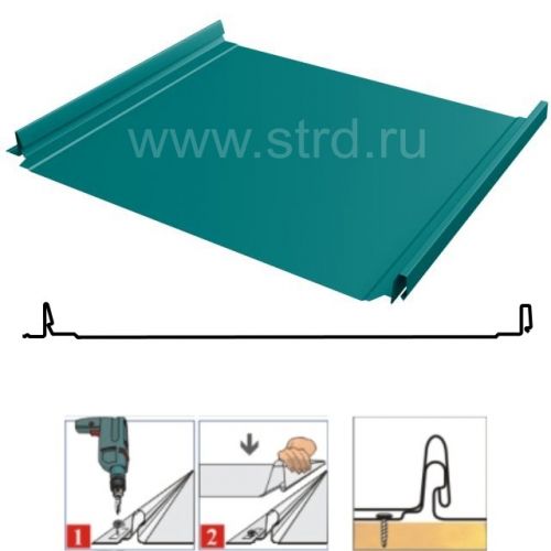 Фальцевая панель Grand Line Кликфальц Pro 517/470мм Полиэстер 0.45мм RAL 5021 (голубой)