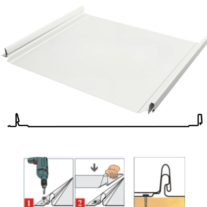 Фальцевая панель Grand Line Кликфальц Dоublе Pro 510/468мм Drap TX 0.45мм RAL 9003 (белый)