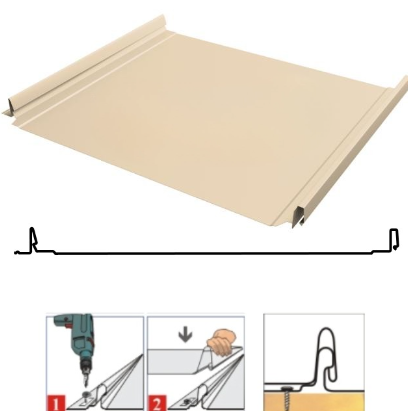 Фальцевая панель Grand Line Кликфальц Dоublе Pro 510/468мм Satin 0.5мм RAL 1015 (бежевый)