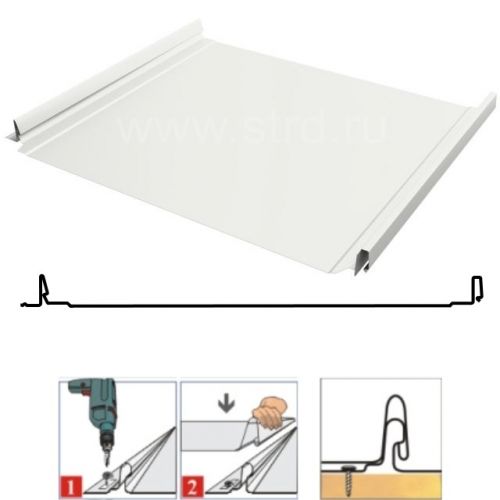 Фальцевая панель Grand Line Кликфальц Pro 517/470мм Drap 0.45мм RAL 9003 (белый)