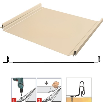 Фальцевая панель Grand Line Кликфальц Dоublе Pro 510/468мм Drap TX 0.45мм RAL 1015 (бежевый)