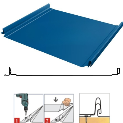 Фальцевая панель Grand Line Кликфальц Dоublе Pro 510/468мм Satin 0.5мм RAL 5005 (синий)