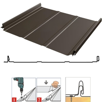Фальцевая панель Grand Line Кликфальц Dоublе Pro Line 510/468мм Rooftop Бархат (Rooftop Matte) 0.5мм RR 32 (коричневый)