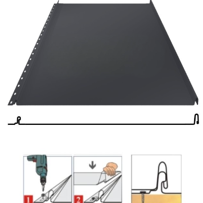 Фальцевая панель Grand Line Кликфальц 542/510мм Satin 0.5мм RAL 7016 (серый)