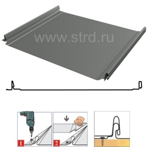 Фальцевая панель Grand Line Кликфальц Pro 517/470мм Оцинкован 0.55мм . Zn (цинк)