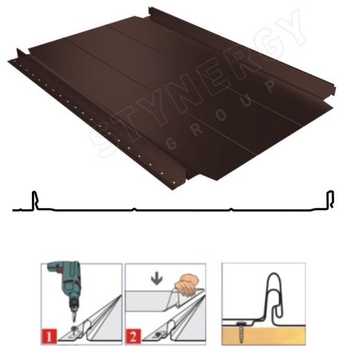 Фальцевая панель Stynergy Smart фальц Pro узкое ребро 521/480мм Rooftop Кашемир матовый (Rooftop Ultra Matte) 0.5мм RAL 8017 (коричневый)