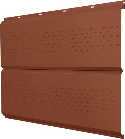 Софит металлический ЭкоБрус новый Grand Line c перфорацией 0,45 Drap RAL 8004 терракота