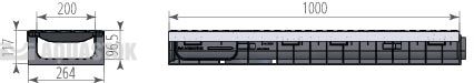 Лоток водоотводный пластиковый Aquastok Profi DN200 H202 E600 комплект 1000х264х202 (1200)