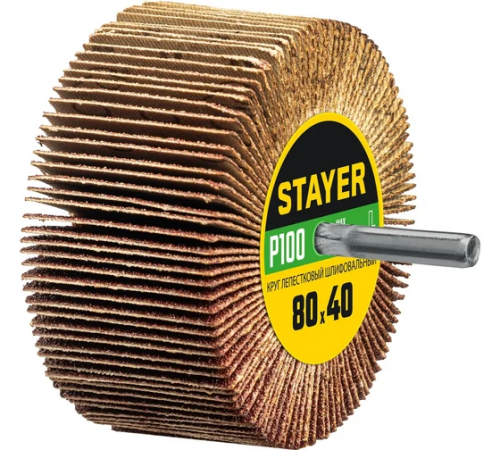 Круг лепестковый шлифовальный Stayer на шпильке d6, 80x40мм, P100 (36609-100)