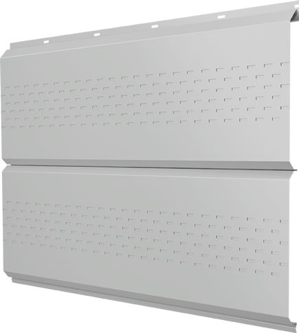 Софит металлический ЭкоБрус новый Grand Line c перфорацией 0,45 Drap ТХ с пленкой RAL 7047 телегрей 4