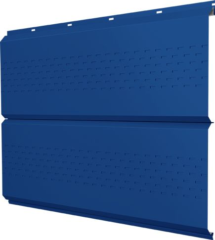 Софит металлический ЭкоБрус новый Grand Line c перфорацией 0,45 ПЭ с пленкой RAL 5005 сигнальный синий