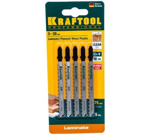 Полотно для электролобзика Kraftool Т101BR 75х2,5мм, по дереву, фанере, ламинату, обратный рез, Т-хвостовик, Cr-V сталь, 5 шт (159516-2.5-S5)