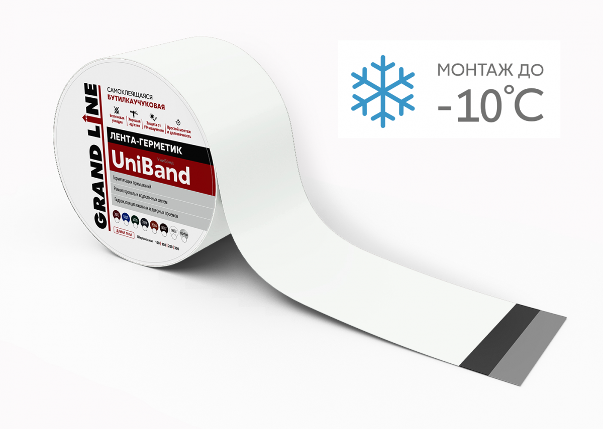 Лента герметизирующая Grand Line UniBand самоклеящаяся 10мх10см RAL 9003 белая