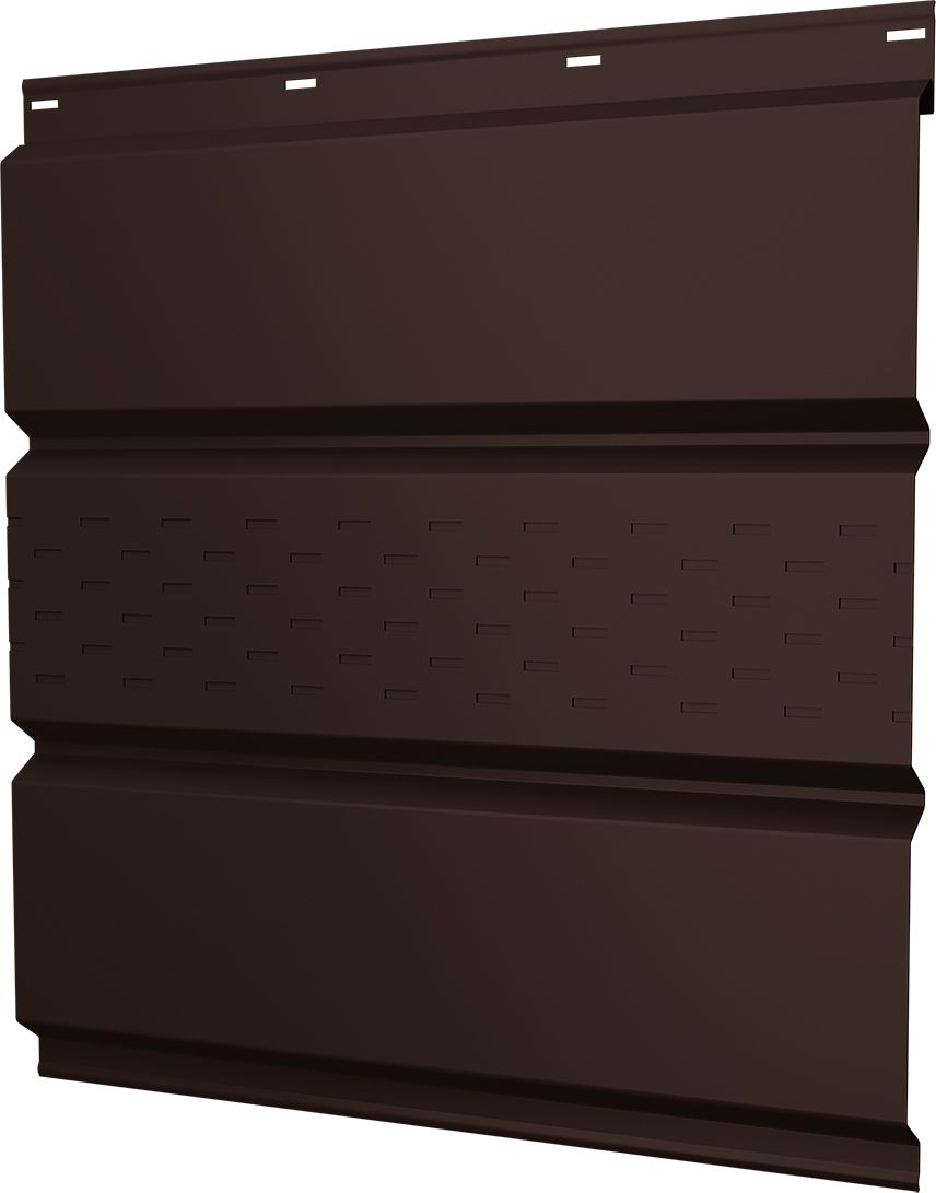 Софит металлический Классик в01 Grand Line центральная перфорация 0,5 Сатин матовый с пленкой RAL 8017 шоколад
