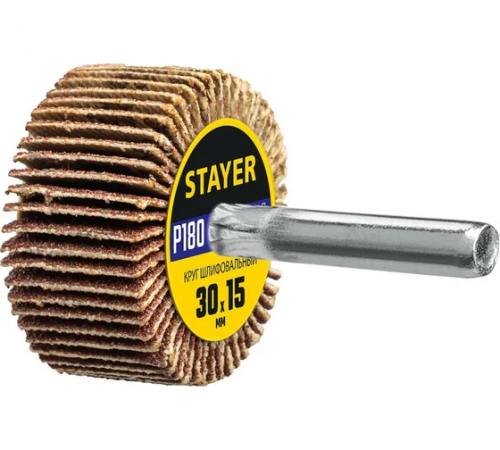 Круг лепестковый шлифовальный Stayer на шпильке d6, 30x15мм, P180 (36606-180)