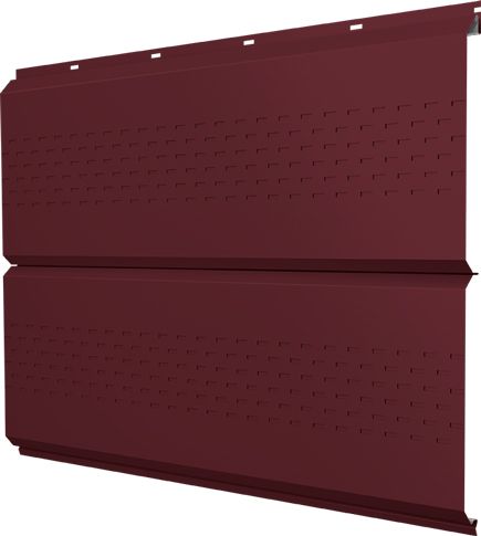 Софит металлический ЭкоБрус новый Grand Line c перфорацией 0,45 Drap с пленкой RAL 3005 красное вино