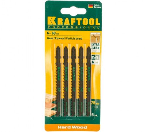 Полотно для электролобзика Kraftool T144D 75х4мм, по дереву, ДВП, ДСП, быстрый рез, Т-хвостовик, Cr-V сталь, 5 шт (159521-4-S5)