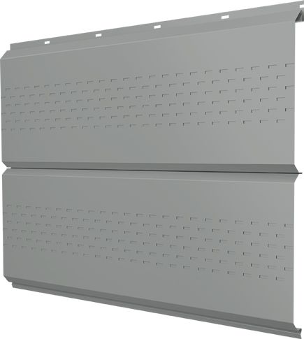 Софит металлический ЭкоБрус новый Grand Line c перфорацией 0,45 ПЭ с пленкой RAL 9006 бело-алюминиевый