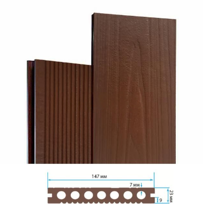 Террасная доска Террапол Практик пустотелая кантри 3D (под дерево) палуба (узкий вельвет) Светло-коричневая Яшма 147х 23мм