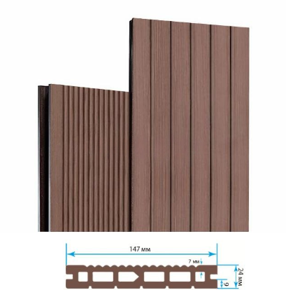 Террасная доска Террапол Классик пустотелая патио (вельвет широкий) палуба (узкий вельвет) Орех Милано 147х 24мм
