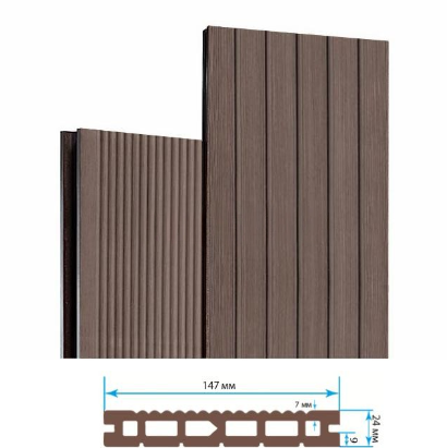 Террасная доска Террапол Классик пустотелая патио (вельвет широкий) палуба (узкий вельвет) Тик Киото 147х 24мм