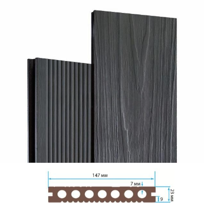 Террасная доска Террапол Практик пустотелая кантри 3D (под дерево) палуба (узкий вельвет) Черная жемчужина 147х 23мм