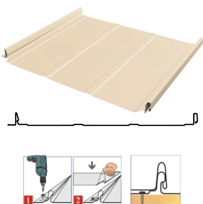 Фальцевая панель Grand Line Кликфальц Pro Line 517/470мм Satin 0.5мм RAL 1015 (бежевый)
