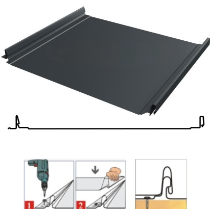 Фальцевая панель Grand Line Кликфальц Dоublе Pro 510/468мм Velur X 0.5мм RAL 7016 (серый)