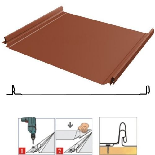 Фальцевая панель Grand Line Кликфальц Pro 517/470мм Satin matt 0.5мм RAL 8004 (кирпичный)
