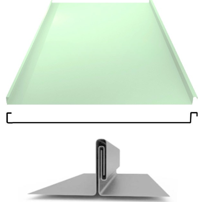 Фальцевая панель ЮджинСТрой фальц двойной стоячий 625/520мм Полиэстер 0.5мм RAL 6019 (зеленый)