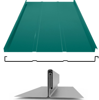 Фальцевая панель Grand Line фальц двойной стоячий Line 625/550мм Satin matt 0.5мм RAL 6005 (зеленый)