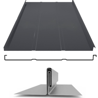 Фальцевая панель Grand Line фальц двойной стоячий Line 625/550мм Satin matt TX 0.5мм RAL 7016 (серый)