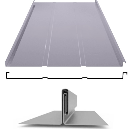 Фальцевая панель ЮджинСТрой фальц двойной стоячий с ребрами 625/520мм Полиэстер 0.5мм RAL 7004 (серый)