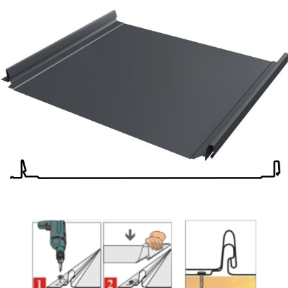 Фальцевая панель Grand Line Кликфальц Pro 517/470мм Satin matt 0.5мм RAL 7024 (серый)