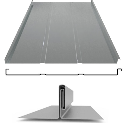 Фальцевая панель ЮджинСТрой фальц двойной стоячий с ребрами 625/520мм Оцинкован 0.7мм . Zn (цинк)