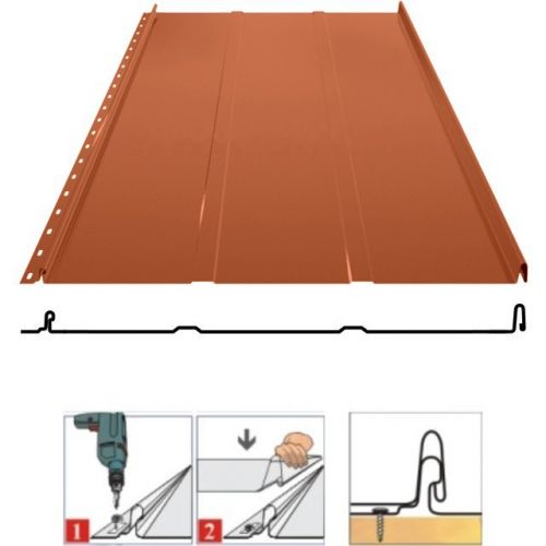 Фальцевая панель Grand Line Кликфальц Line 542/510мм Satin matt TX 0.5мм RAL 8004 (кирпичный)