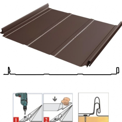 Фальцевая панель Grand Line Кликфальц Dоublе Pro Line 510/468мм Atlas X 0.5мм RAL 8017 (коричневый)