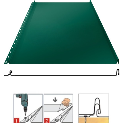Фальцевая панель Grand Line Кликфальц 542/510мм Drap TX 0.45мм RAL 6005 (зеленый)
