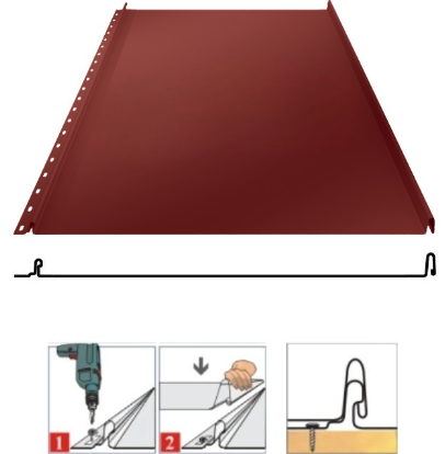 Фальцевая панель Grand Line Кликфальц 542/510мм Satin 0.5мм RAL 3009 (красный)