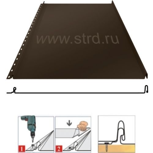 Фальцевая панель Grand Line Кликфальц 542/510мм Drap ST 0.45мм RR 32 (коричневый)